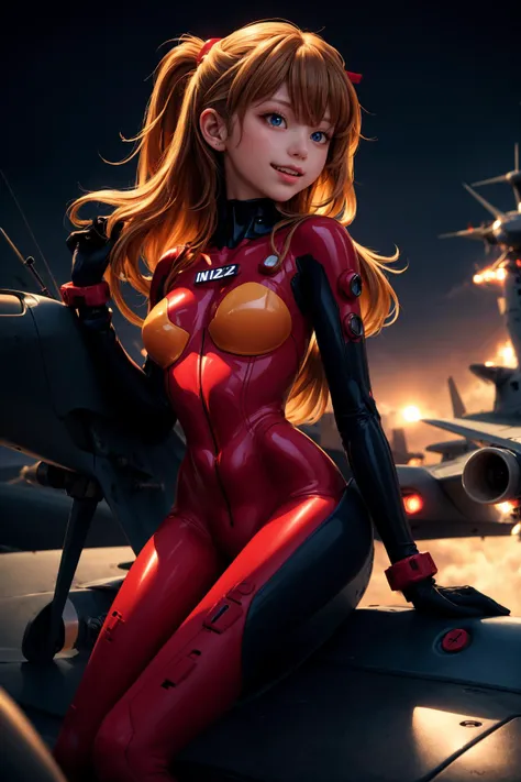 In a futuristic weapons factory,warship,battleship,maritime,fighter (aircraft),Aircraft catapult,Flight deck,neon (ne),eva 02,
solo,thin,cute,kawaii,blonde hair,floating hair,
analogue,face,sideways,happy,laughing,luminescence,shot on RED camera,135mm f1.8,,
<lora:LECO_LessMuscularity:0.5>,
<lora:miio-000010:0.5>,
<lora:short_torso_long_legs_v1.0:0.5>,
<lora:waist_size_control_v1.0:0.5>,
<lora:thicc_v2.3:1>,Plugsuit,(interface headset:1.1),
souryuu asuka langley,<lora:AsukaLangleySouryuuV2-000015:0.9>,(red bodysuit:1.3),<lora:add_detail_2:0.5>,, (best quality:1.4),(8k,raw photo),shiny skin,pale_skin,detailed skin,detailed face,detailed eyes,Japanese idol,beautiful face,