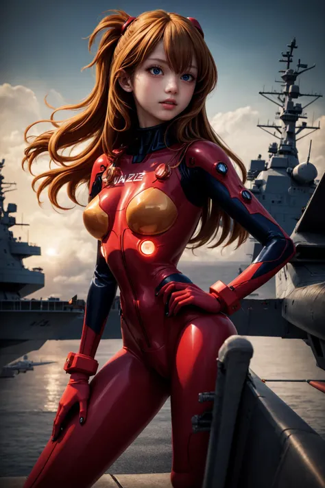 In a futuristic weapons factory,warship,battleship,maritime,fighter (aircraft),Aircraft catapult,Flight deck,eva 02,
solo,thin,cute,kawaii,blonde hair,floating hair,
beauty,face,from side,happy,studio lighting,shot on Pentax 645Z,85mm f1.1,,
<lora:LECO_LessMuscularity:0.5>,
<lora:miio-000010:0.5>,
<lora:short_torso_long_legs_v1.0:0.5>,
<lora:waist_size_control_v1.0:0.5>,
<lora:thicc_v2.3:1>,Plugsuit,(interface headset:1.1),
souryuu asuka langley,<lora:AsukaLangleySouryuuV2-000015:0.9>,(red bodysuit:1.2),<lora:add_detail_2:0.5>,<lora:detailed_eye:0.1>,, (best quality:1.4),(8k,raw photo),shiny skin,pale_skin,detailed skin,detailed face,detailed eyes,Japanese idol,beautiful face,