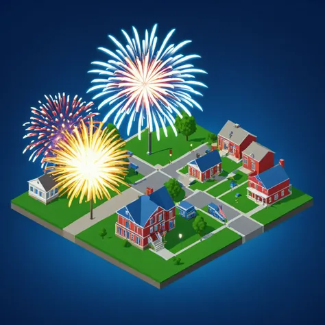 isty01 style. isometric <lora:isometric_isty01_style:1>
real life
Small town and Fourth of July fireworks, Blue background,
detailed, professional,  slick, 3d, unreal engine, render, ray tracing,
high quality, masterpiece, highres,