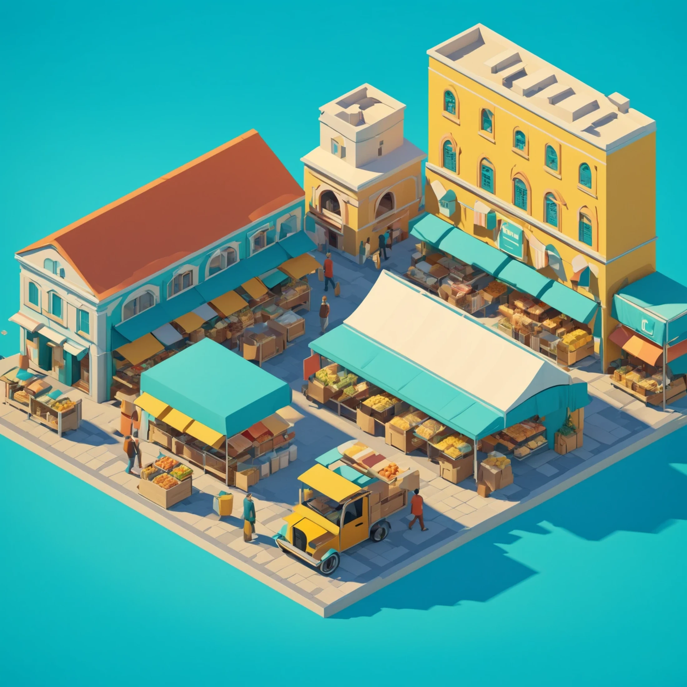 isty05 style. isometric <lora:isometric_isty05_style:1>
illustration
Sunset at a bustling marketplace, Teal background,
detailed, professional, slick, 3d, unreal engine, render, ray tracing,
high quality, masterpiece, highres,