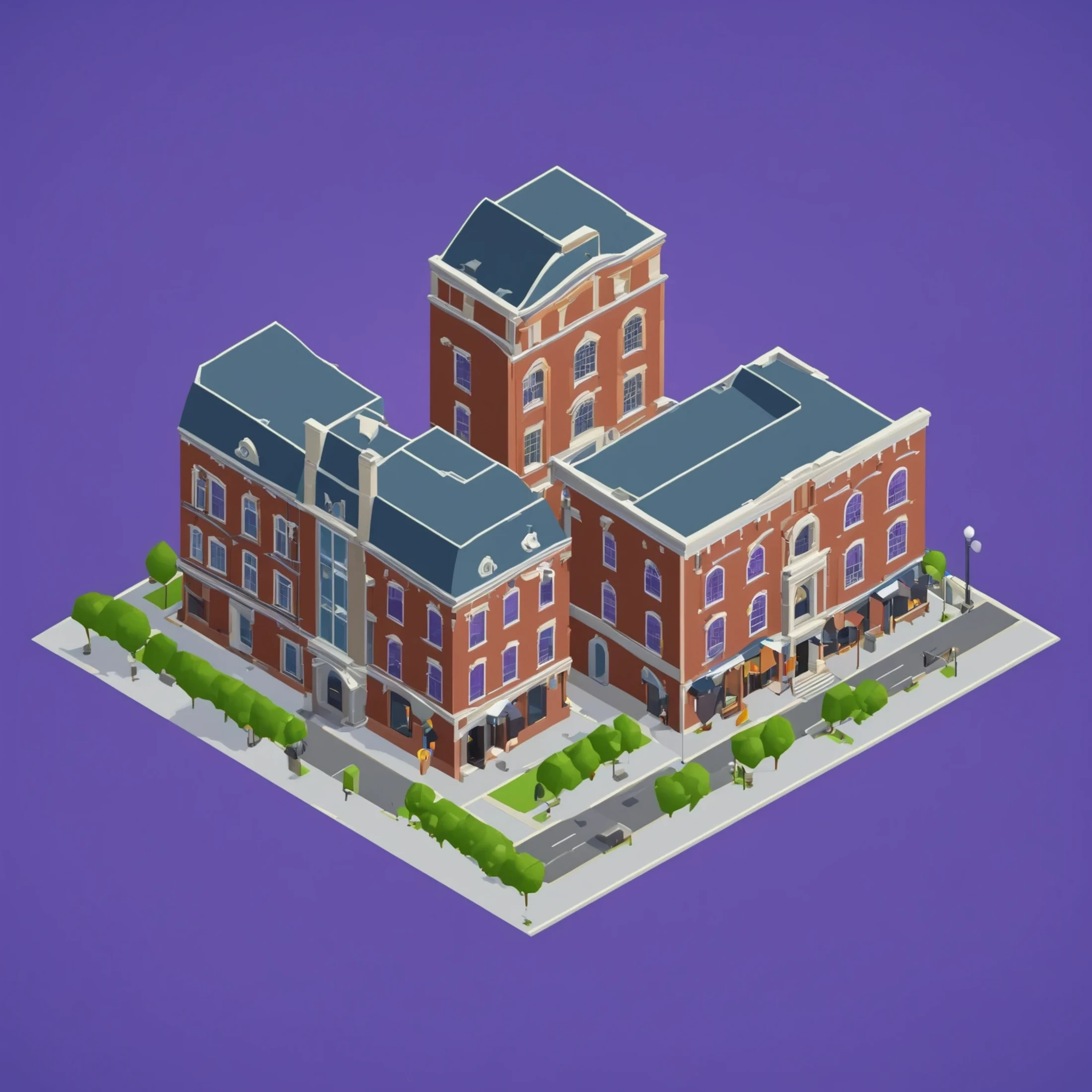 isty01 style. isometric <lora:isometric_isty01_style:1>
realistic
Historic downtown and brick buildings, Violet background,
detailed, professional, slick, 3d, unreal engine, render, ray tracing,
high quality, masterpiece, highres,