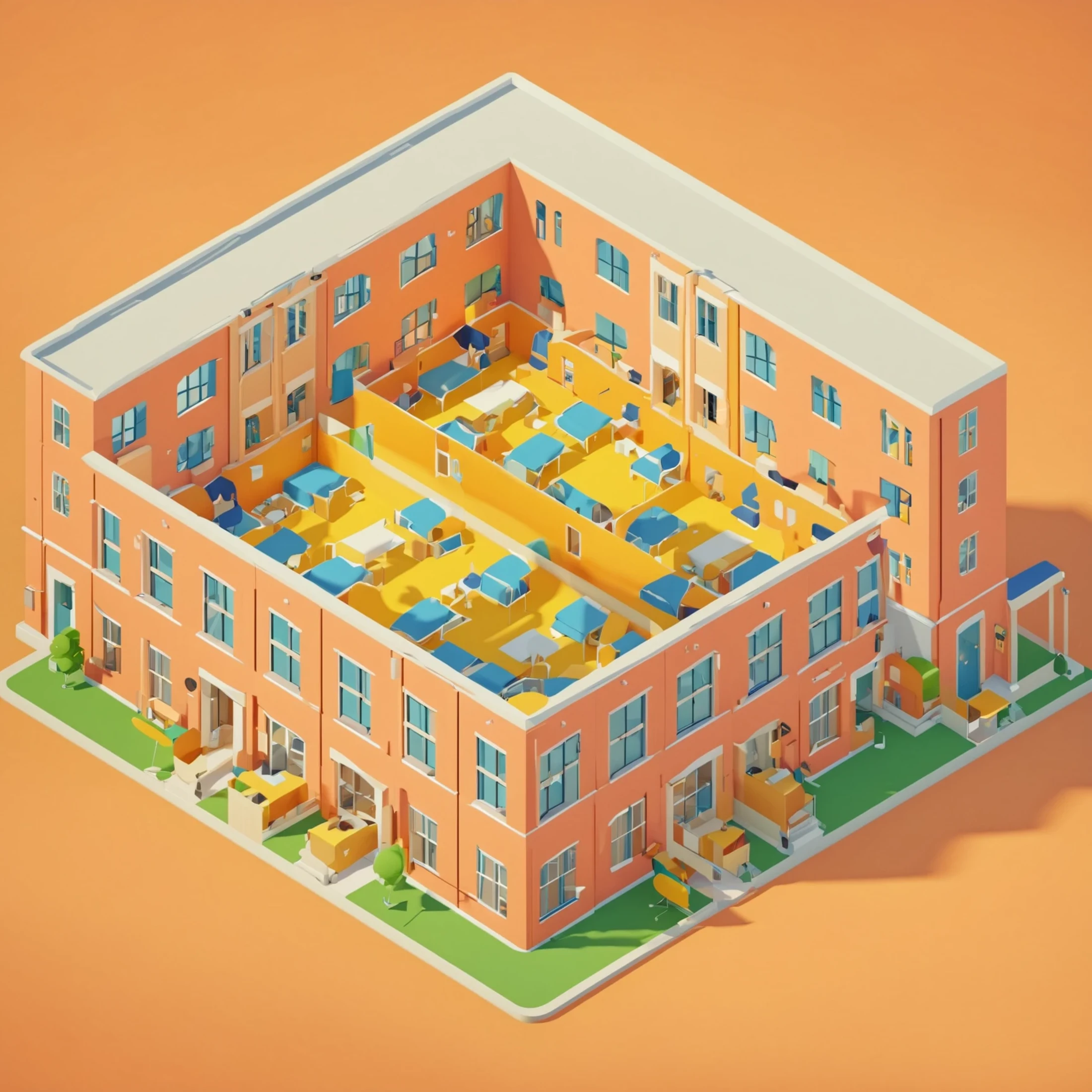 isty05 style. isometric <lora:isometric_isty05_style:1>
cartoon
College dormitory and bustling activity, Peach background,
detailed, professional, slick, 3d, unreal engine, render, ray tracing,
high quality, masterpiece, highres,