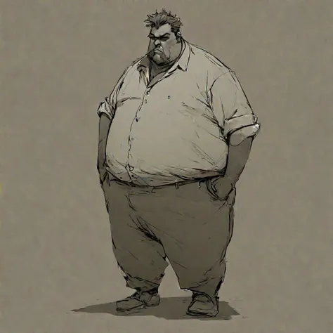 style, <lora:Charasilhouette-V1-000004:1> simple background, grinding, steampunk, casual, fat butcher in market street, casual pose,full body