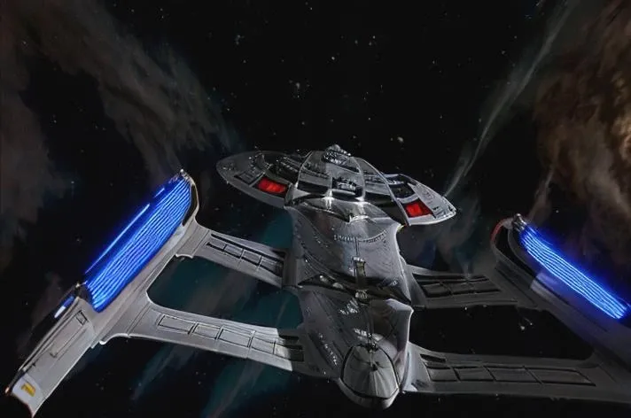 general view of the symmetrical spaceship from behind flying through outer space, ncc1701e, detailed surface, illumination, best shadow,
<lora:startrekv14:0.99>
