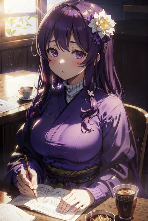 (Masterpiece, Highly Detailed, Cinematic Scene, Best Quality, Ultra Resolution, Top quality, Super Detailed), (Full Body View), (Chest Exposed), (Erotic Kimono:1.5), (Bare Shoulders 1.0), (Sexual suggestiveness), (Slide Slit Skirt), Anime style, Thick Body, Thick Thighs, Thigh, Large Breasts Enchanting, Blue eye, Hairband, Black Hair, Hair Bow, On Floor, Cross Legs, Spider Pattern, Spider Web Pattern, (Perfect Five Fingers:1.1), Cherry Blossom Trees, Japanese Background