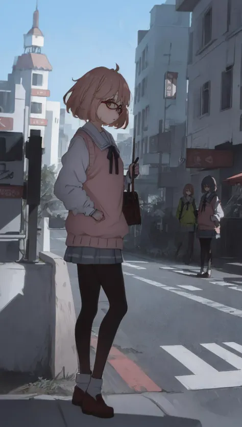 ((((ultra illustrated style:1.0)))),best quality,best animated,masterpiece,ray tracing, global illumination,summer clothes,1girl, solo, standing, looking at viewer,crosswalk,skyscrapers, full body, <lora:Kuriyama Mirai idol clothes summer clothes:1>