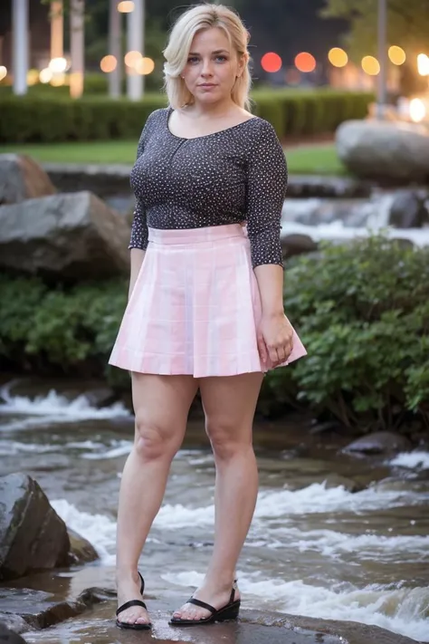 contrast photo from below of swedish delicate normal goddess standing leaning forward in the middle of a small stream and wearing pink skirt,
cloudy sky,
blurred background,
(octagonal bokeh:1.1), (bokeh:1.45),
busty,
shoes,
flashphotographyphoto,
rainy,
sexy,
BREAK ground level view, low angle shot, from below
<lora:zoom_slider_v1:2> <lora:flash photography photoV3:0.4> <lora:SweaterBreasts:0.3> <lora:weight_slider_v1:1>