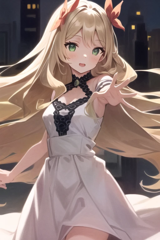 (detailed hair), (masterpiece), (best quality), (ultra-detailed), sharp focus, detailed face, ((perfect anatomy)), perfect lighting, (intricate details), (depth of field), CelineFE, full body, background: city, green eyes, dress, happy, <lora:CelineFireEmblem:1>, <lora:dohnaDohnaGyokai100Style_v10:0.15>