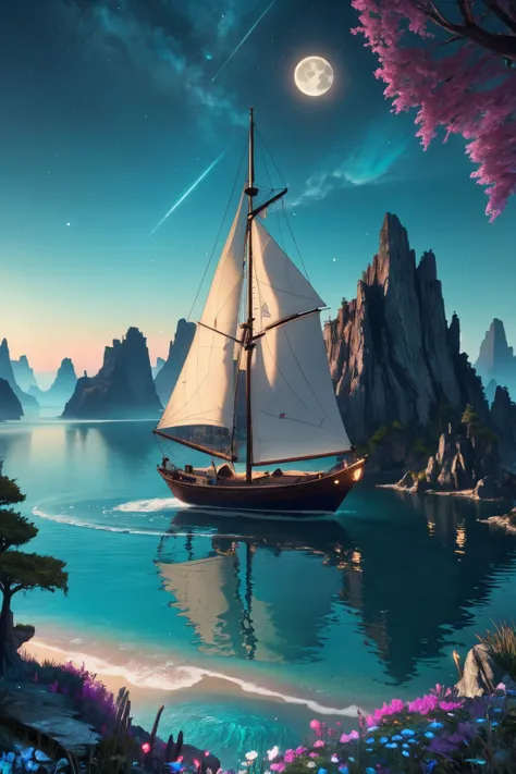 scenecore aesthetic arafed sailboat in the ocean with a moon in the sky, unreal engine fantasy art, beautiful retro art, fantasy forest landscape, cinematic silk road lanscape, trending on cgsociety, !!, an amazing landscape image, iphone background, screenshot 4k, skyrim mod, summer unreal engine 5, bubbly scenery . alternative, neon, emo, highly detailed
boorish,
amazing, masterpiece, , medium shot, , focused, cgsociety, analytical art, ,