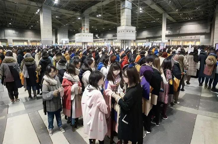 best quality, ultra-detailed, illustration,
comiccity, intex-osaka, photo background, 6+boys, indoors, crowd, multiple boys, multiple girls, coat, hat, black hair, 6+girls, real world location
<lora:initexosaka_SD15_V3:1>