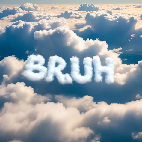 cloud text 'bruh', text made out of clouds