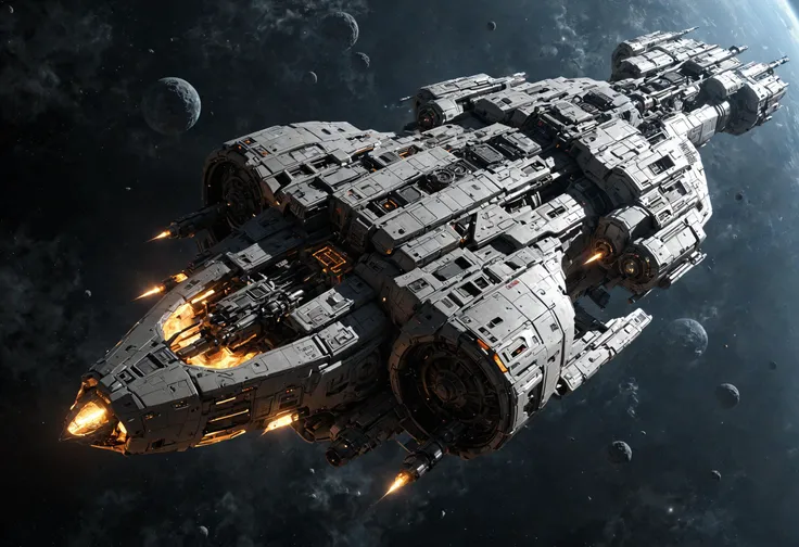 realistic 3d render of a gigantic scifi spaceship, inctricate details, HD, masterpiece