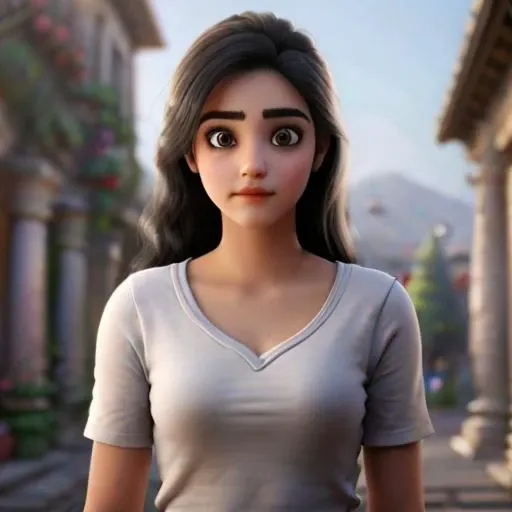 a tall standing beautiful 18 years young girl with expressive eyes and long black hairs .
