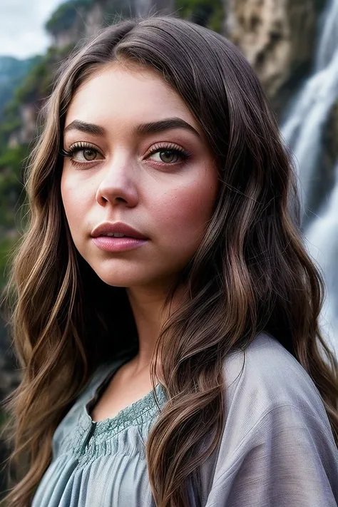 beautiful woman (S4r4hHyl4nd:.99), (( Mermaid waves :1.2)), alternative jewellery, ((portrait)), (closeup:1.2), ((from the waist up)), ((( Cliffside village built into the face of a majestic waterfall :1.2 ))), natural skin texture, (( smock :1.2)), 24mm, 4k textures, soft cinematic light, adobe lightroom, photolab, hdr, intricate, elegant, highly detailed, sharp focus, ((((cinematic look)))), soothing tones, insane details, intricate details, hyperdetailed, low contrast, soft cinematic light, exposure blend, hdr, faded, now, ("I've got a bad feeling about this.":1.1)