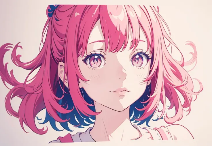 ((((ultra illustrated style:1.0)))),best quality,best animated,masterpiece,monochrome, 1girl, solo, white background, looking at viewer, simple background, pink theme,portrait,<lora:monochrome:0.6>
