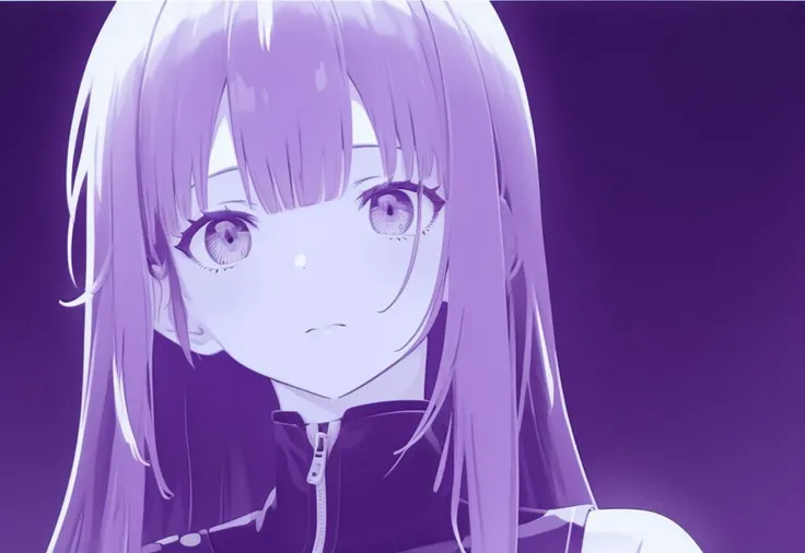 ((((ultra illustrated style:1.0)))),best quality,best animated,masterpiece,monochrome, 1girl, solo, white background, looking at viewer, simple background, purple theme,portrait,<lora:monochrome:0.8>