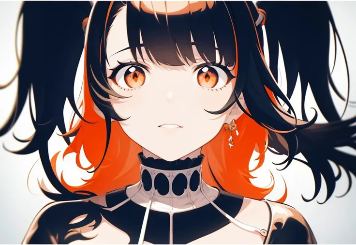 ((((ultra illustrated style:1.0)))),best quality,best animated,masterpiece,monochrome, 1girl, solo, white background, looking at viewer, simple background, orange theme,portrait,<lora:monochrome:0.6>