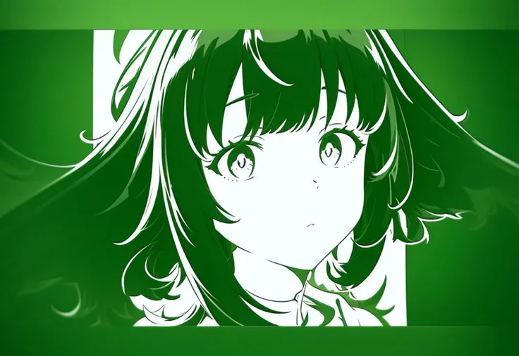 ((((ultra illustrated style:1.0)))),best quality,best animated,masterpiece,monochrome, 1girl, solo, white background, looking at viewer, simple background, green theme,portrait,<lora:monochrome:0.9>