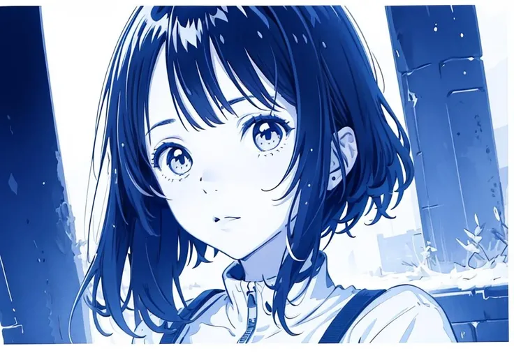((((ultra illustrated style:1.0)))),best quality,best animated,masterpiece,monochrome,head, 1girl, solo, white background, looking at viewer, simple background, blue theme,portrait,standing, <lora:monochrome:0.7> <lora:Hoshizaki Ao_07:0.5>