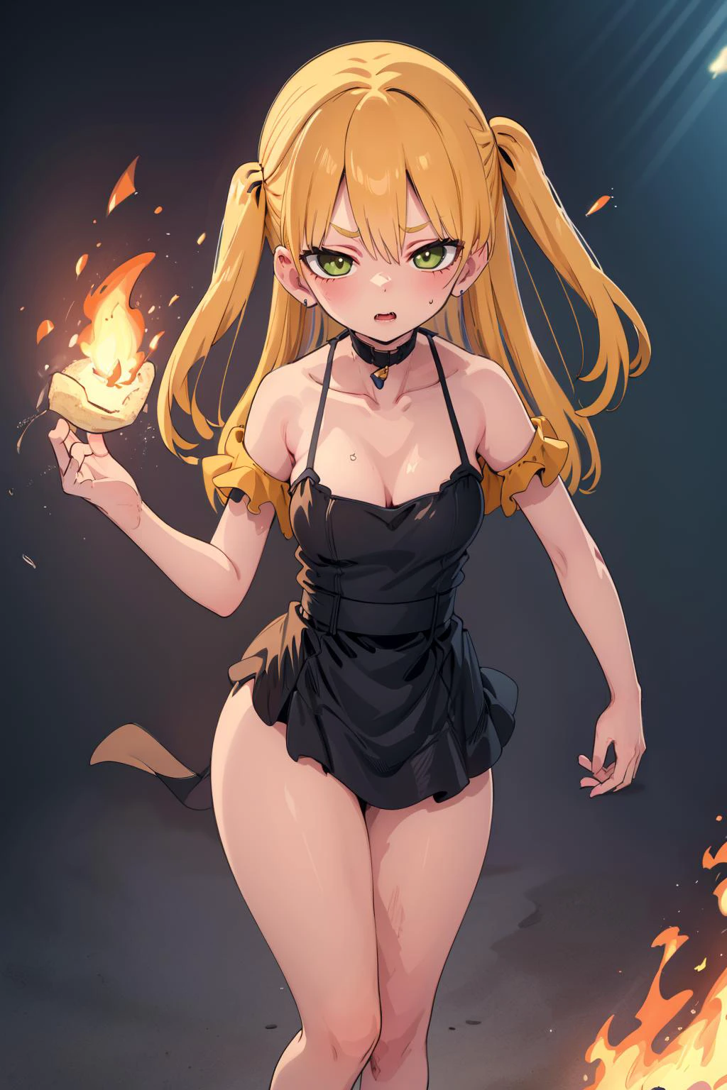 ((masterpiece)), (best quality), official art, extremely detailed CG, unity 8k wallpaper, ultra detailed,
machida, blonde hair,
emberwind expanse, swirling embers, fiery creatures, domain of fire elementals,
<lora:Machida:0.8>,