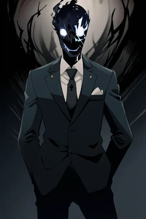 <lora:Black Suit:1>,1boy, solo, kurofuku, necktie, male focus, black suit, black pants, cowboy shot