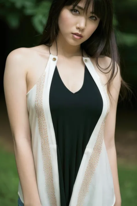 masterpiece,beautiful,extremely detailed,(ultra high res),(8k UHD best quality), (realistic, photo-realistic:1.37), depth_of,field, blurry_background, photo_inset,Dramatic lighting,reference_inset,photo_background,brown_eyes,photorealistic,looking_at_viewer,1girl,shiny skin,detailed skin,((((black eyes))),(((blouse))),mami<lora:mami nagaoka:1>