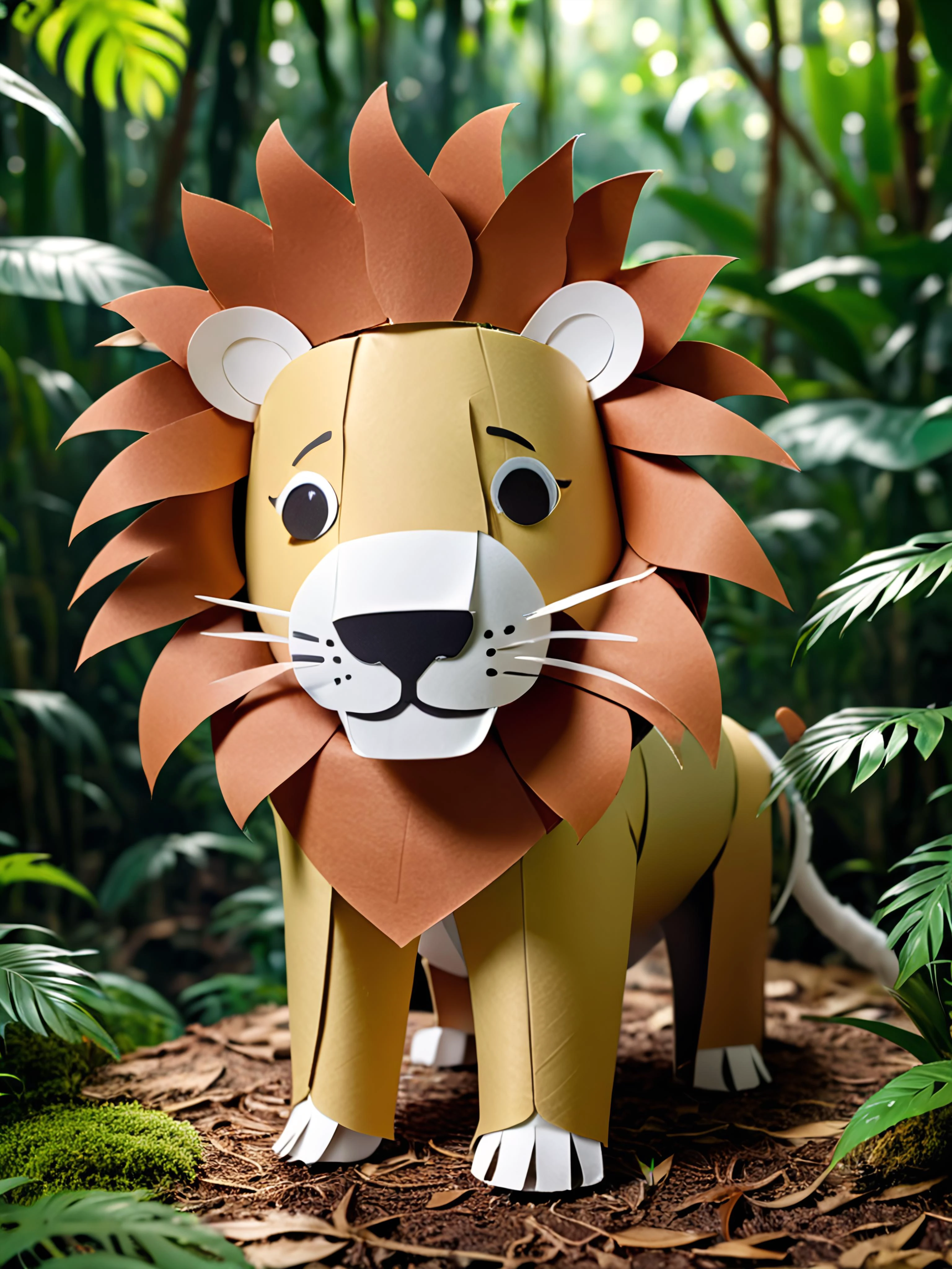 cinematic photo toilet paper roll lion on four legs, stalking in the jungle,<lora:Toilet_Paper_Roll_Craft_SDXL:0.8> . 35mm photograph, film, bokeh, professional, 4k, highly detailed