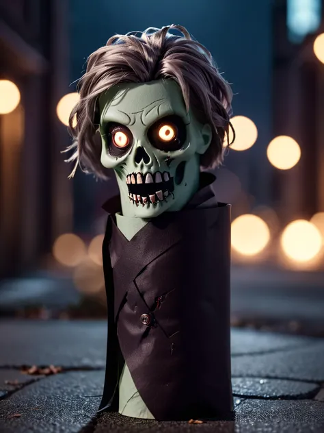 cinematic photo toilet paper roll zombie, dark city with gas lights, she walks the streets alone,<lora:Toilet_Paper_Roll_Craft_SDXL:0.8> . 35mm photograph, film, bokeh, professional, 4k, highly detailed
