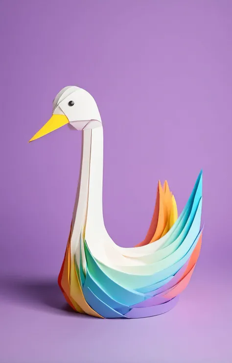 3d isometric, blender render, soft colorful-hued colors, papercraft, a swan origami made of toilet paper roll, tprc style, <lora:Toilet_Paper_Roll_Craft_SDXL:0.6>, highly detailed, rainbows, scissors Two tone lighting, abstract geometric gradients, geometric shapes, simple background