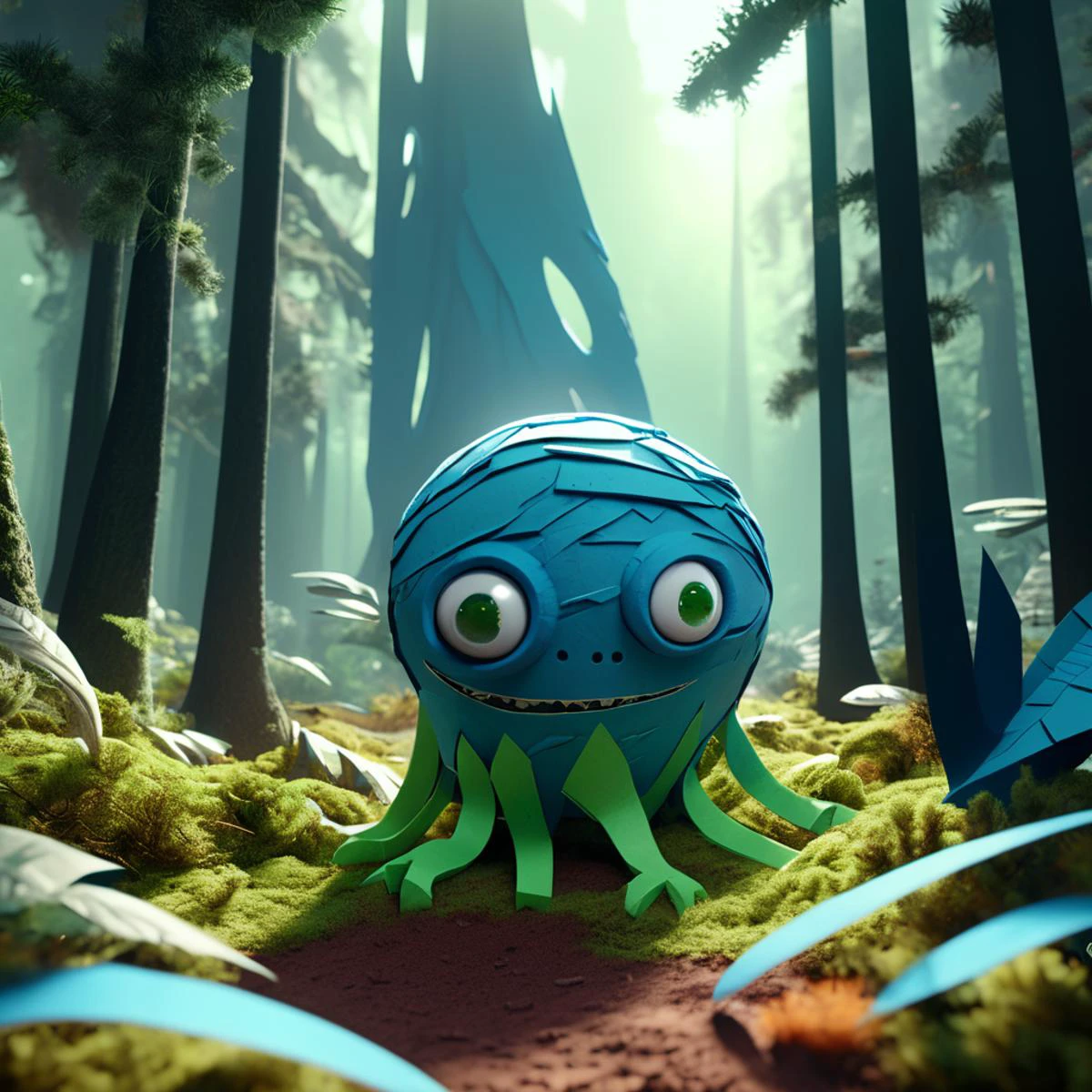 ((best quality)), ((masterpiece)), ((realistic,digital art)), (hyper detailed), tprc, toilete paper roll Alien Planet Forest, octane rendering, raytracing, volumetric lighting, Backlit,Rim Lighting, 8K, HDR <lora:Toilet_Paper_Roll_Craft_SDXL:0.8>