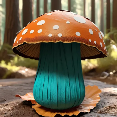 ((best quality)), ((masterpiece)), ((realistic,digital art)), (hyper detailed), tprc, toilete paper roll Light brown Ample Conical Bumpy mushroom, Woody Texture, Furrowed-grooved, Symbiotic Connection, Coniferous Forest, Subcespitose, Teal Emarginate Gills, Furrowed Volva,,Adnate Hymenium,,Fibrillose Veil, Venom-laden, , octane rendering, raytracing, volumetric lighting, Backlit,Rim Lighting, 8K, HDR <lora:Toilet_Paper_Roll_Craft_SDXL:0.8>
