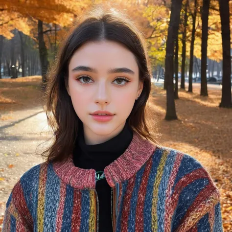 dasha_taran, <lora:DashaTaranXL:1>, colorful summer jacket, turtleneck, black denim jeans, edgy style, forest a array of autumn leaves on the ground, ((perfect eyes, detailed eyes,realistic eyes)), ((sharp face, detailed face, realistic face, naturtal skin, realistic skin, detailed skin, pores)), (masterpiece, best quality, ultra-detailed, best shadow), high contrast, (best illumination), ((cinematic light)), colorful, hyper detail, dramatic light, intricate details, (1 girl, solo) , ultra detailed artistic photography, dreamy, backlit, shadows, ultra high definition, 8k, ultra sharp focus, ultra high quality model, soft lighting, film photography, analogue photography, hyperrealism,