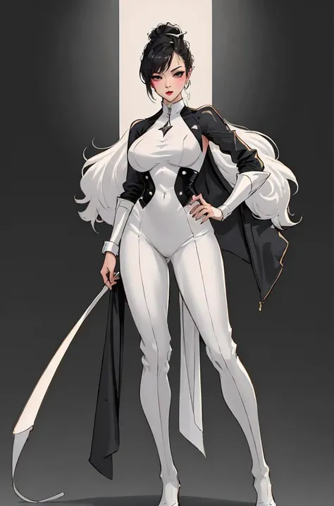 Masterpiece, Japanese manga master work, grayscale, monochrome sketch, sketch art, freehand ink art, bold brush strokes, brilliant creativity, 1girl, full body, white hair, delicate facial features, glowing eyes, uniform, E cup, long legs, parted lips, full body details, anime beauty, realistic night, realistic full body light and shadow, hazy light, fantasy world