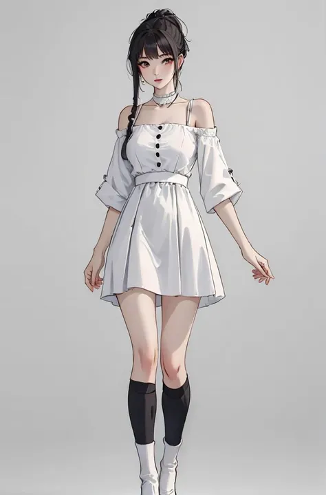 <lora:Oufits-000006:.6>, full body, standing, high socks , dress, tall,sexy, casual