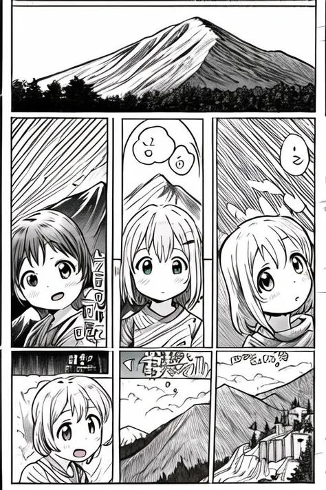 masterpiece, best quality,ultra detail, <lora:anmnr01:0.3>  <lora:add_detail:0.5>,<lora:GoodHands-vanilla:0.8>.long,line art,3girls,comic,border,koma,Text bubble, <lora:LZ-comic strip:0.4> yukimuraaoi ,kurauehinata,mountain road