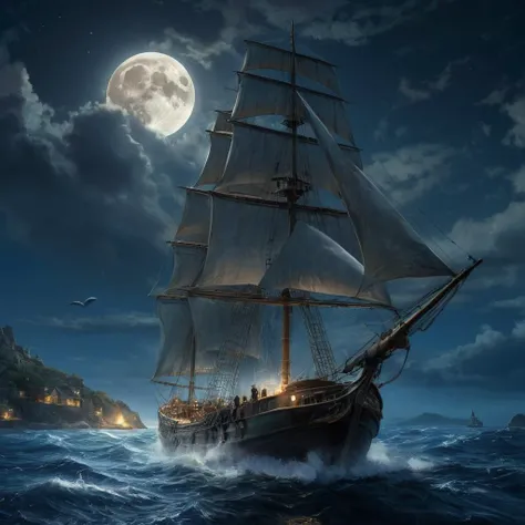 Hyperrealistic art of <lora:Assassins Creed style:1>
a painting of a boat in a dark blue sea,outdoors,sky,water,night,ocean,moon,night sky,scenery,full moon,watercraft,ship,boat,moonlight Assassinâs Creed style, Assassins Creed style, Open world, Action-adventure, Stealth, dramatic light, cinematic film look, ancient, historical, Extremely high-resolution details, photographic, realism pushed to extreme, fine texture, incredibly lifelike