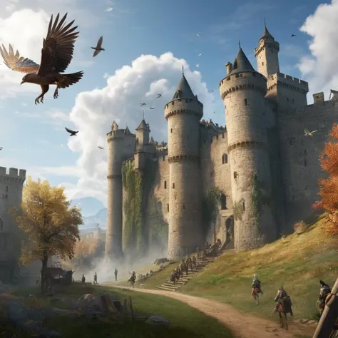 Hyperrealistic art of <lora:Assassins Creed style:1>
a castle with a tower and a bird flying in the sky,weapon,outdoors,multiple boys,sky,day,cloud,armor,tree,building,flying,aircraft Assassinâs Creed style, Assassins Creed style, Open world, Action-adventure, Stealth, dramatic light, cinematic film look, ancient, historical, Extremely high-resolution details, photographic, realism pushed to extreme, fine texture, incredibly lifelike