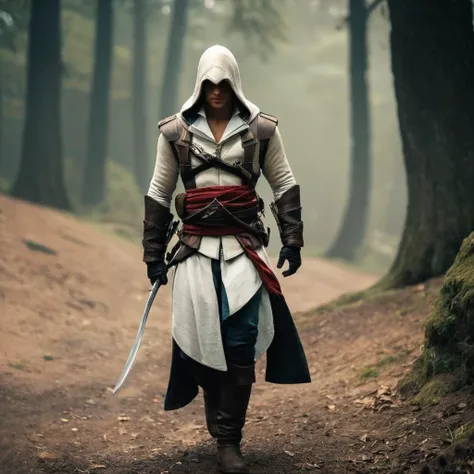 cinematic film still of <lora:Assassins Creed style:1>
Altair Ibn La Ahad a man in a hooded jacket holding a sword,solo,gloves,1boy,weapon,male focus,boots,sword,hood,knife,vambraces,blade Assassinâs Creed style, Assassins Creed style, Open world, Action-adventure, Stealth, dramatic light, cinematic film look, ancient, historical, shallow depth of field, vignette, highly detailed, high budget, bokeh, cinemascope, moody, epic, gorgeous, film grain, grainy