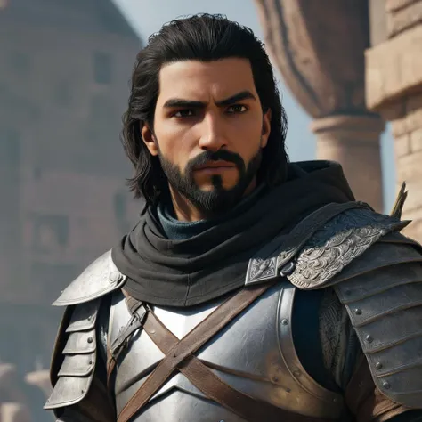 Hyperrealistic art of <lora:Assassins Creed style:1>
a man in armor standing in front of a background,solo,looking at viewer,black hair,1boy,male focus,cape,armor,facial hair,ring,crown,beard,realistic,mustache,bracer Assassinâs Creed style, Assassins Creed style, Open world, Action-adventure, Stealth, dramatic light, cinematic film look, ancient, historical, Extremely high-resolution details, photographic, realism pushed to extreme, fine texture, incredibly lifelike