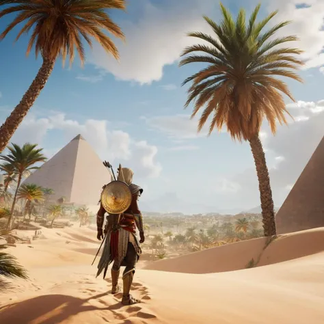 Hyperrealistic art of <lora:Assassins Creed style:1>
a man in a desert with palm trees Assassin's Creed Origins,solo,1boy,standing,weapon,male focus,outdoors,sky,day,sword,cloud,armor,tree,blue sky,bird,beach,sheath,scenery,sheathed,sand,palm tree,weapon on back,desert Assassinâs Creed style, Assassins Creed style, Open world, Action-adventure, Stealth, dramatic light, cinematic film look, ancient, historical, Extremely high-resolution details, photographic, realism pushed to extreme, fine texture, incredibly lifelike