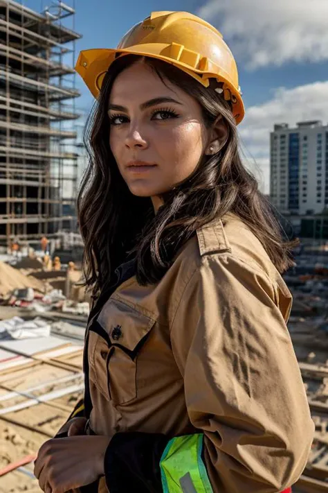 halloween costume , construction site , day <lora:Monica1873Barbaro:1> masterpiece, best quality, detailed face, 1girl, solo, a woman, m1873b,