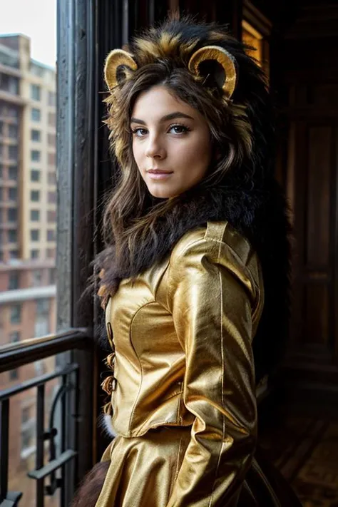 lion costume , planet , evening <lora:Monica1873Barbaro:1> masterpiece, best quality, detailed face, 1girl, solo, a woman, m1873b,