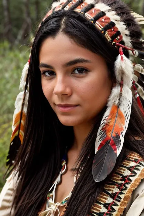 native american costume , camp , evening <lora:Monica1873Barbaro:1> masterpiece, best quality, detailed face, 1girl, solo, a woman, m1873b,