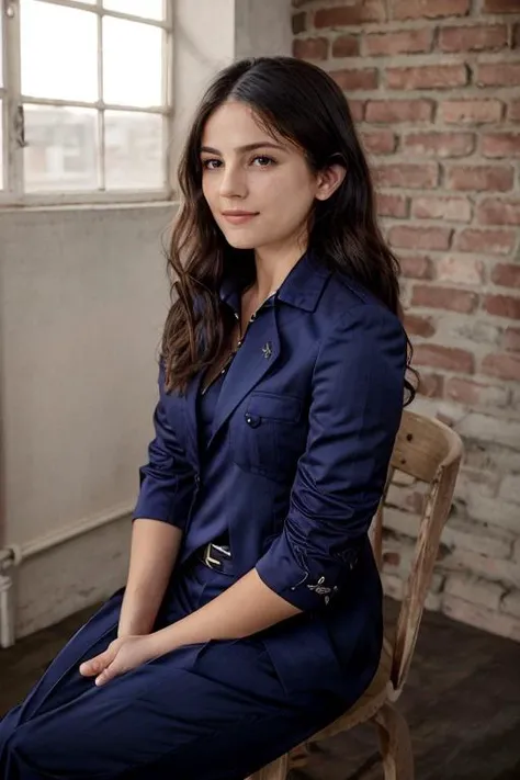 wearing a business suit, cadet blue blouse, birthday party <lora:Monica1873Bar:1> a woman, m1873b, solo,