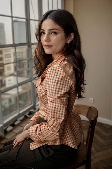 wearing a business suit, Dark Brown blouse, birthday party <lora:Monica1873Bar:1> a woman, m1873b, solo,