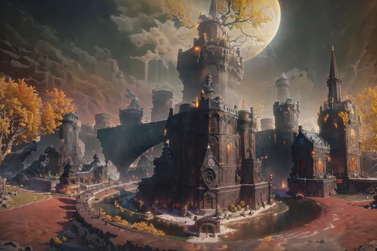 dusk, darkness, monsters,mini\(ttp\), elden\(scene\), (8k, RAW photo, best quality, masterpiece:1.2), (realistic:1.37),(an black spire, ancient magic castle, a statue, (a giant golden tree)), miniature, landscape, (((isometric))),<lora:miniature_V1:0.7>, <lora:ER_scene_V1:0.7>