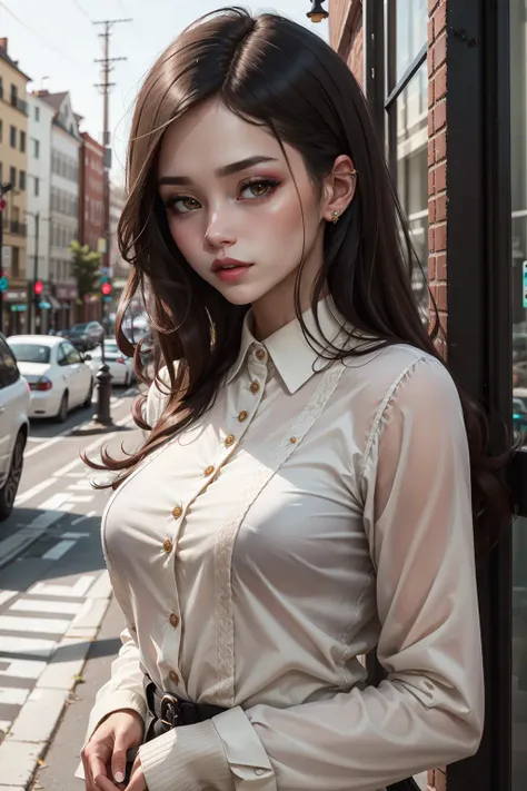 (best quality:1.4), (masterpiece:1.2), detailed, intricate, highres, detailed street, beautiful 20 years old girl, [suit:latex:0.5], tearful_face, parted_bangs, dynamic angle, (facev2:0.8),