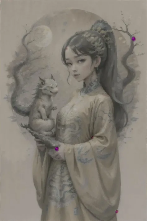 {high quality}, masterpiece, colorful ink painting,
cute face, beautiful, <lora:storyboard:0.8>,
1girl, breast outline, yellow dragon_gown, best quality, <lora:dragon_gown_v1:0.8>, moon