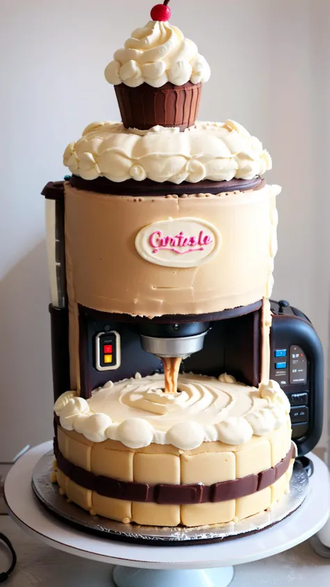 <lora:CakeStyleXL:1> CakeStyle coffee machine, custom cake, birthday cake, whipped cream on top