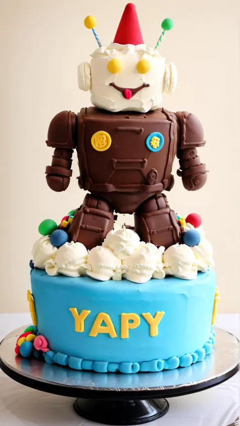 <lora:CakeStyleXL:1> CakeStyle mech, custom cake, birthday cake, whipped cream on top